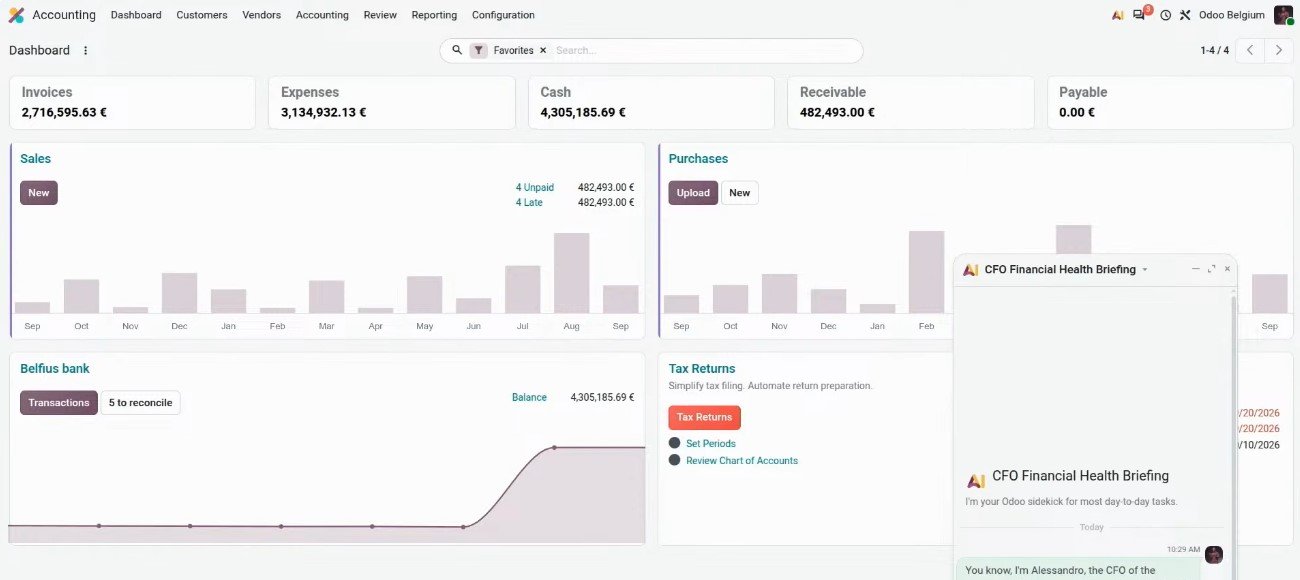Contabilitate – ecran principal în Odoo