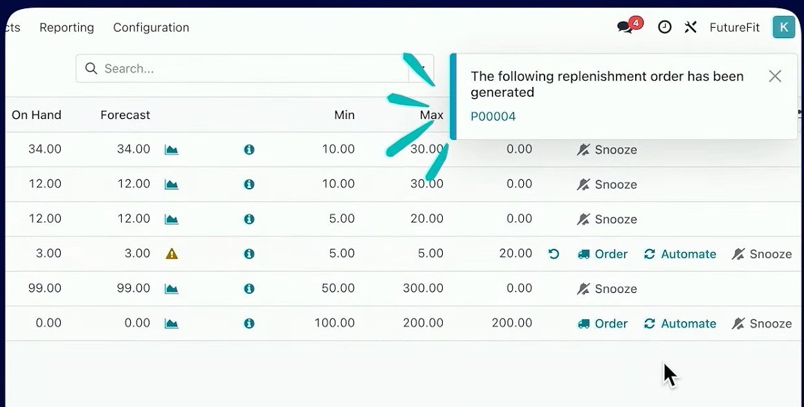 Automatizări – ecran principal în Odoo